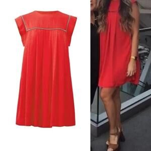 SABINA MUSAYEV Women's Luby Red Gunmetal Beading Shift Mini Dress Size Small